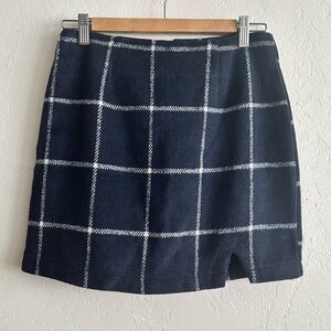 Lulus Spence Navy Blue Plaid Mini Skirt Size Small Preppy Academia Office